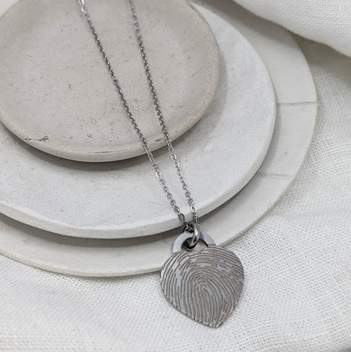 FINGERPRINT STEEL PADLOCK HEART NECKLACE