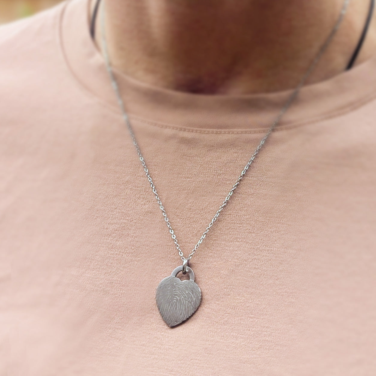 FINGERPRINT STEEL PADLOCK HEART NECKLACE