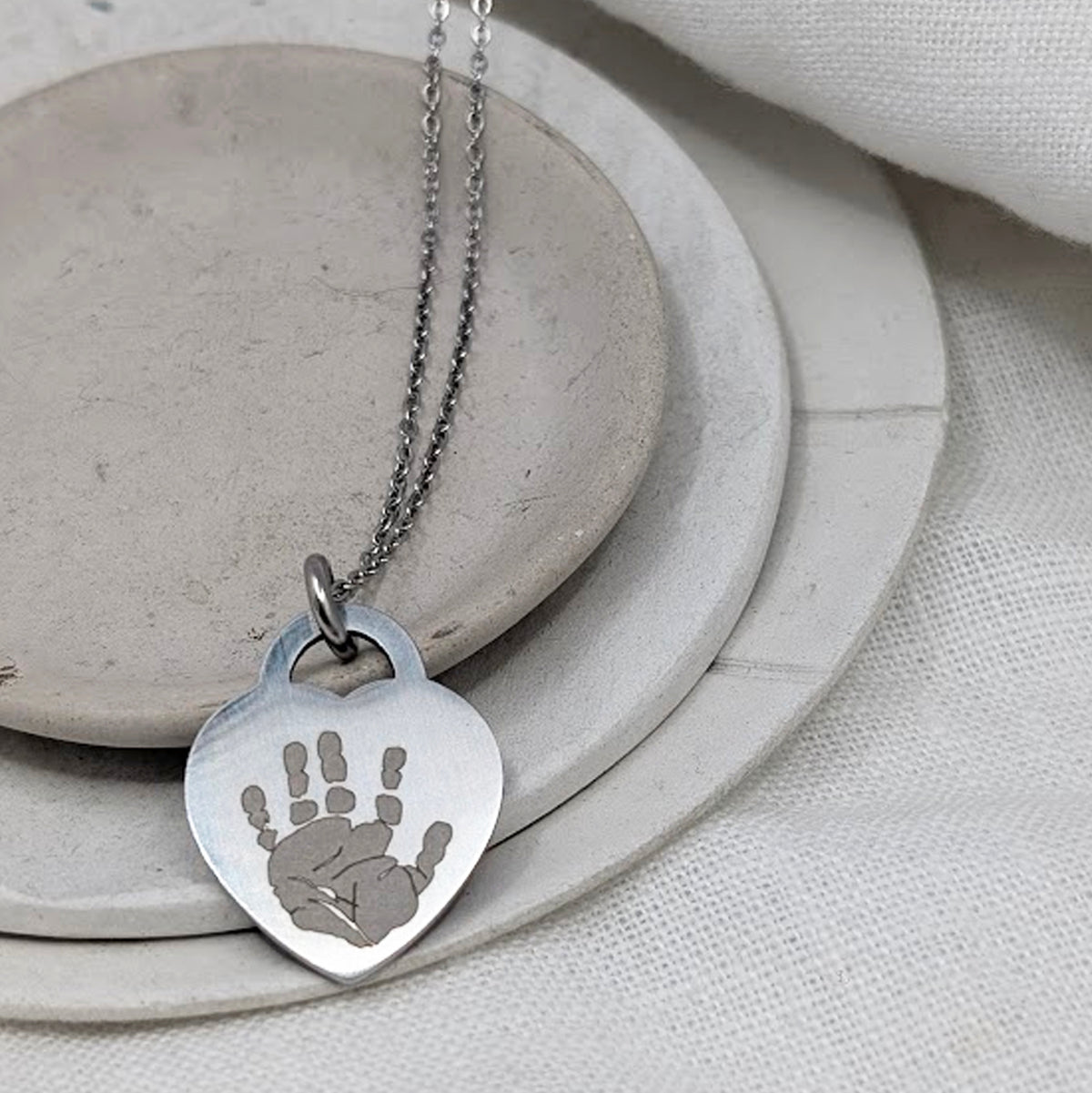 HANDPRINT STEEL PADLOCK HEART NECKLACE