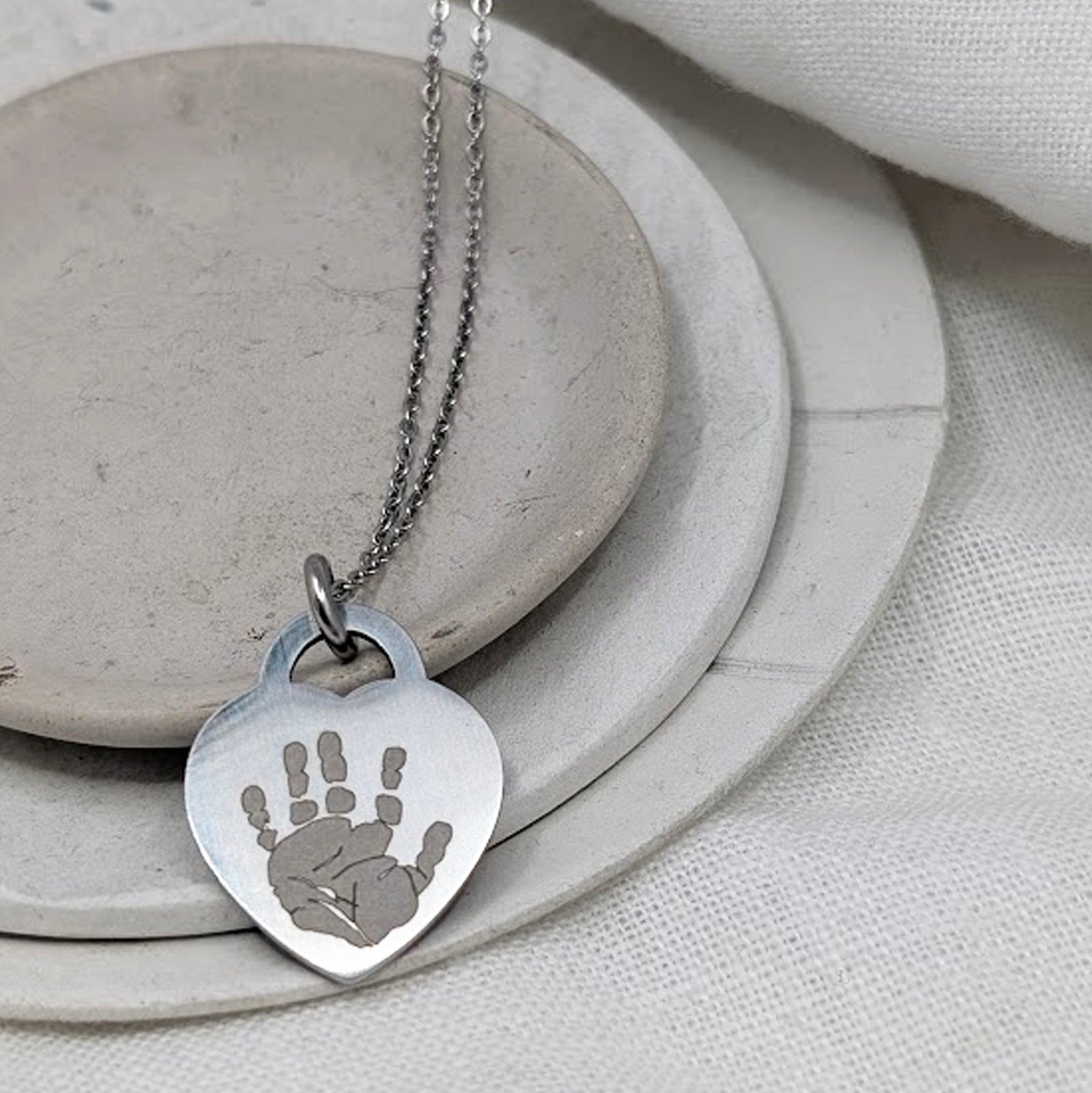 HANDPRINT STEEL PADLOCK HEART NECKLACE