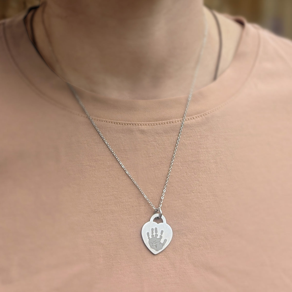 HANDPRINT STEEL PADLOCK HEART NECKLACE