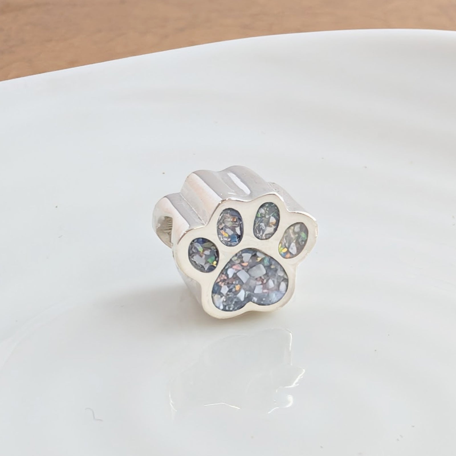 Pet Cremation Ashes Memorial Paw Print Charm Bead