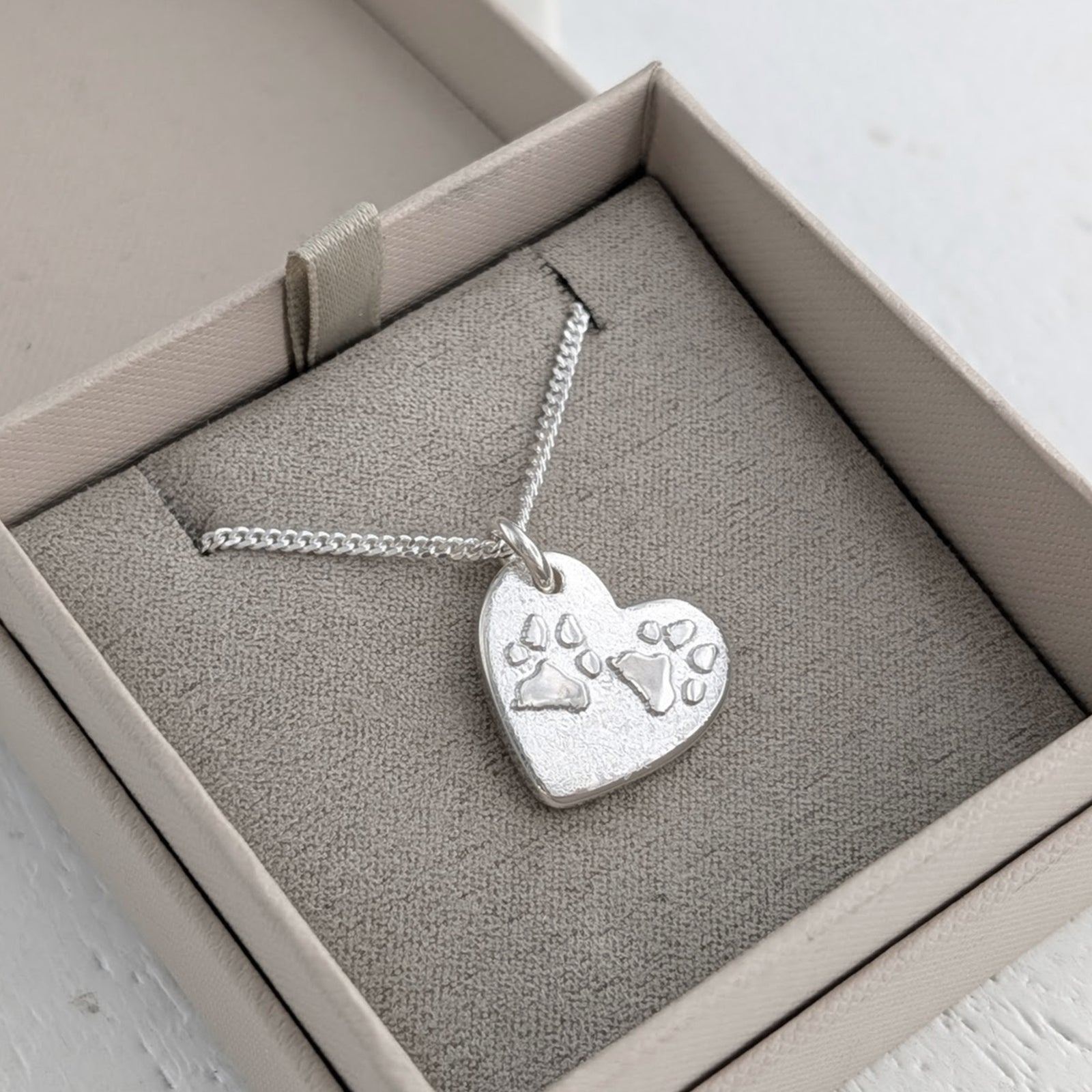Memorial Pet Ashes Pawprint Heart Necklace | Silver or Gold