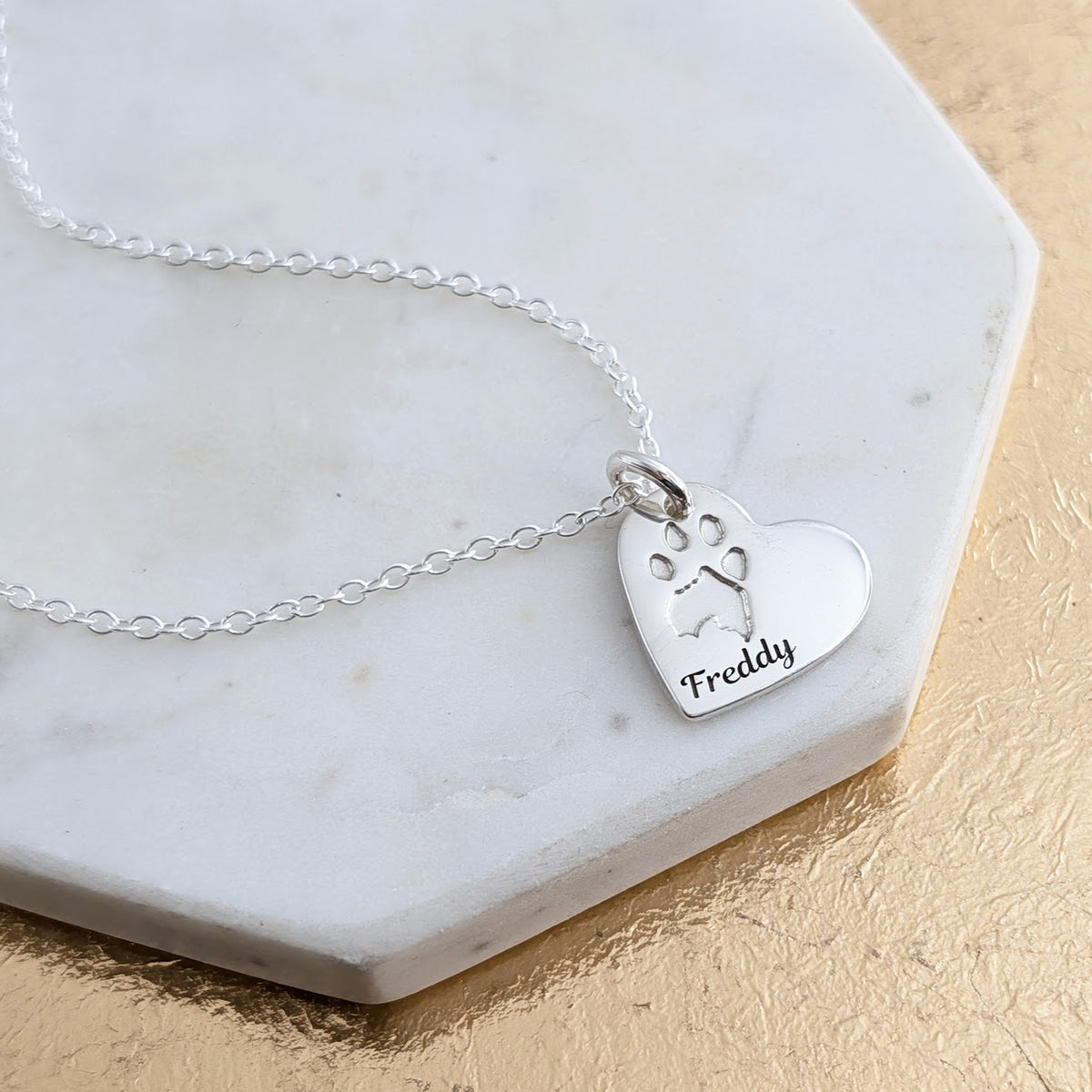 Pawprint heart charm - handmade silver