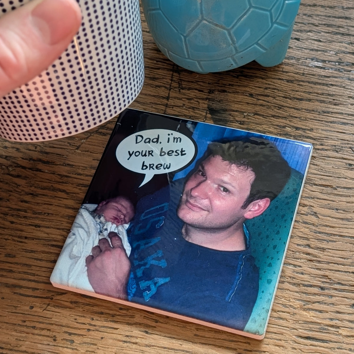 PERSONALISED DADDY PHOTO SPEECH BUBBLE CERAMIC COASTER TILE