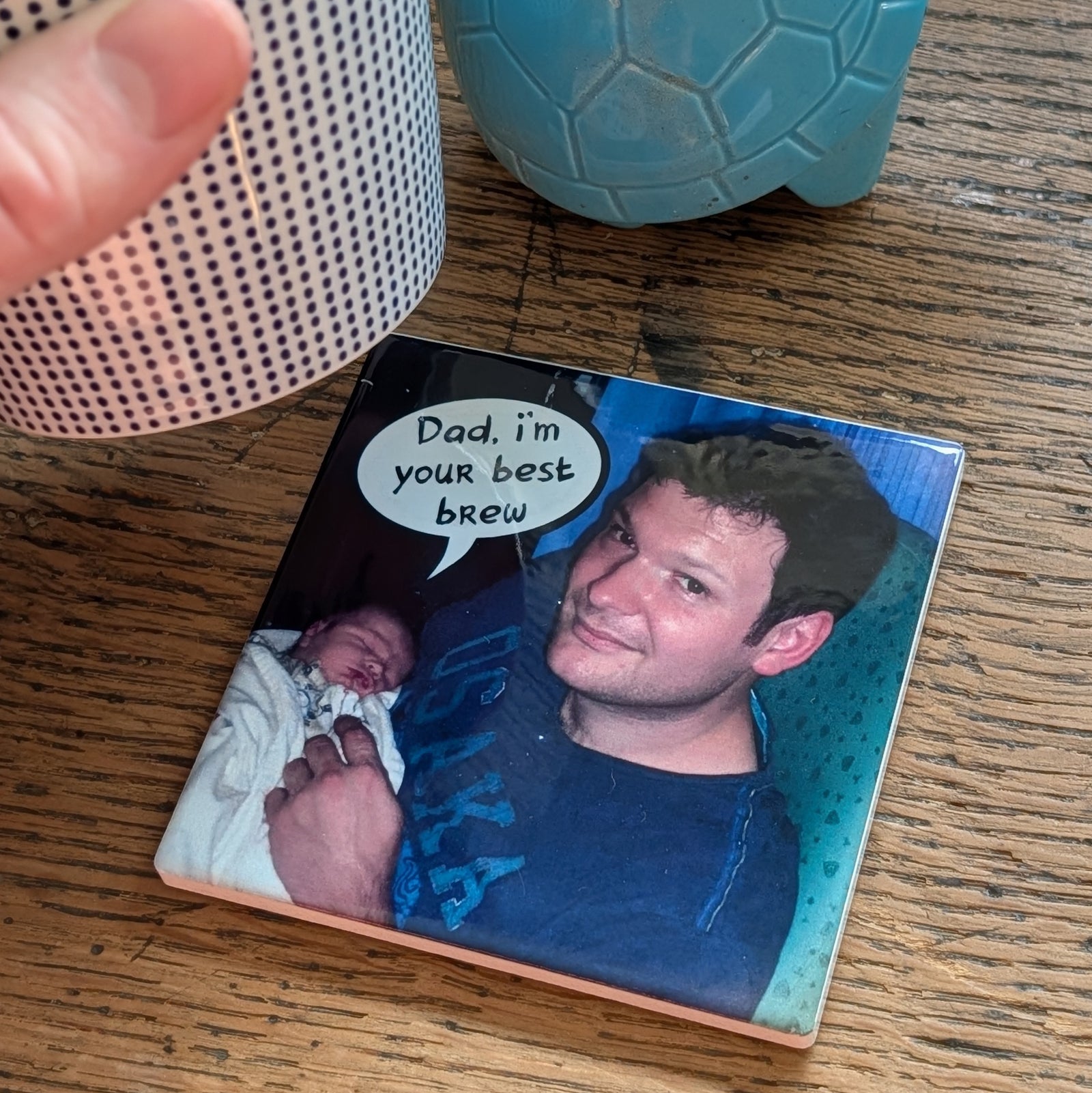 PERSONALISED DADDY PHOTO SPEECH BUBBLE CERAMIC COASTER TILE