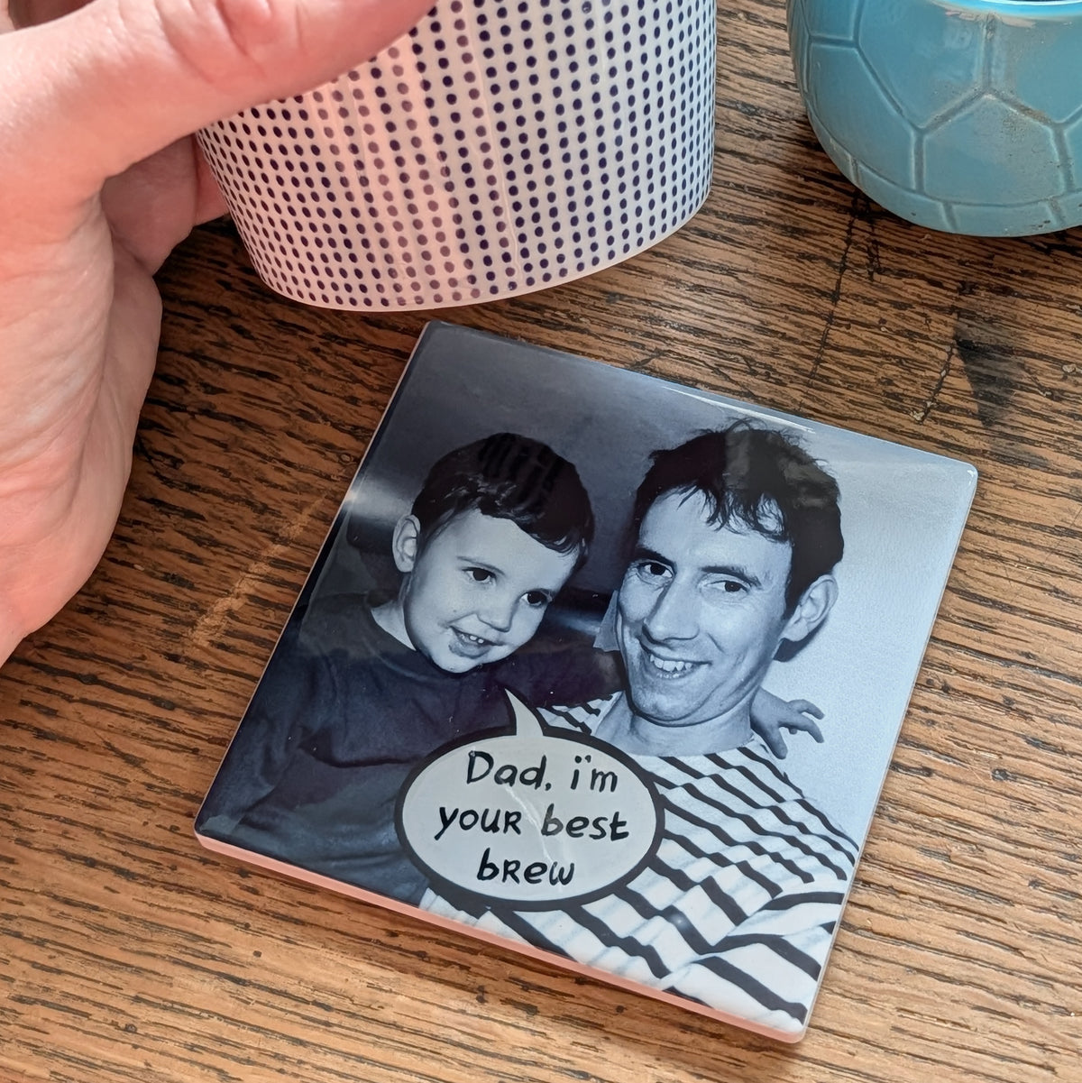 PERSONALISED DADDY PHOTO SPEECH BUBBLE CERAMIC COASTER TILE
