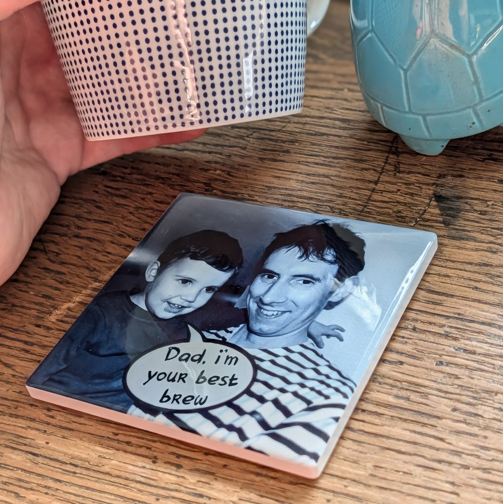PERSONALISED DADDY PHOTO SPEECH BUBBLE CERAMIC COASTER TILE