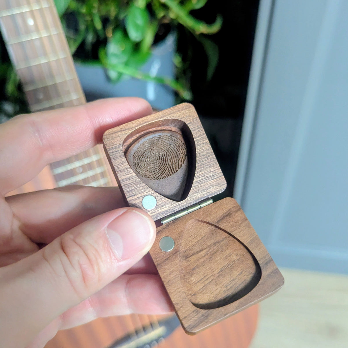 Personalised Fingerprint Guitar Plectrum pick with storage box