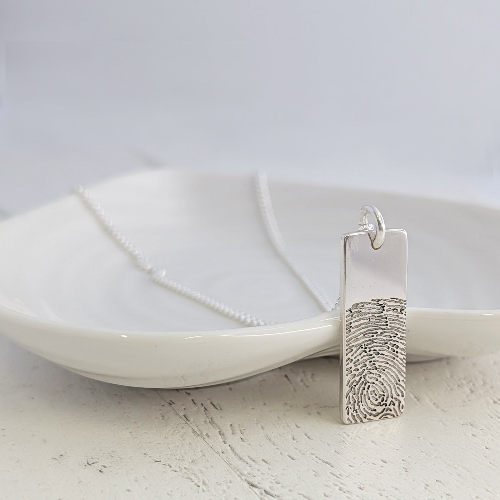 Slim fingerprint tag necklace for men or for women