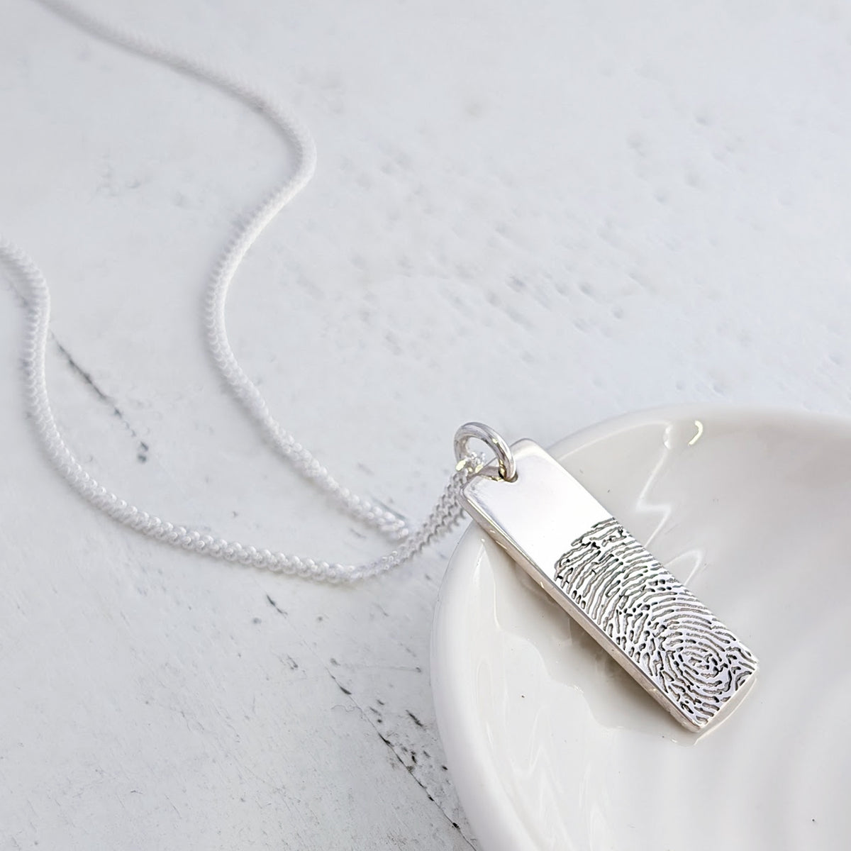 Slim fingerprint tag necklace for men or for women