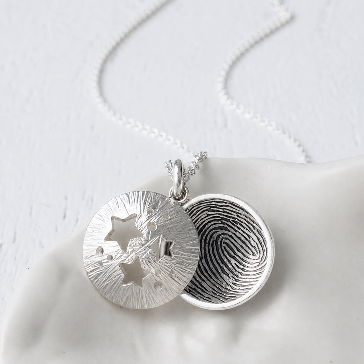 Starburst fingerprint locket handmade in sterling silver