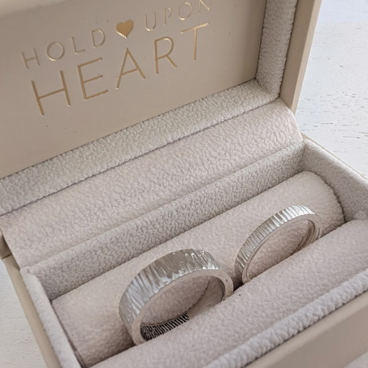 FINGERPRINT WEDDING RING SET - BARK TEXTURED BANDS