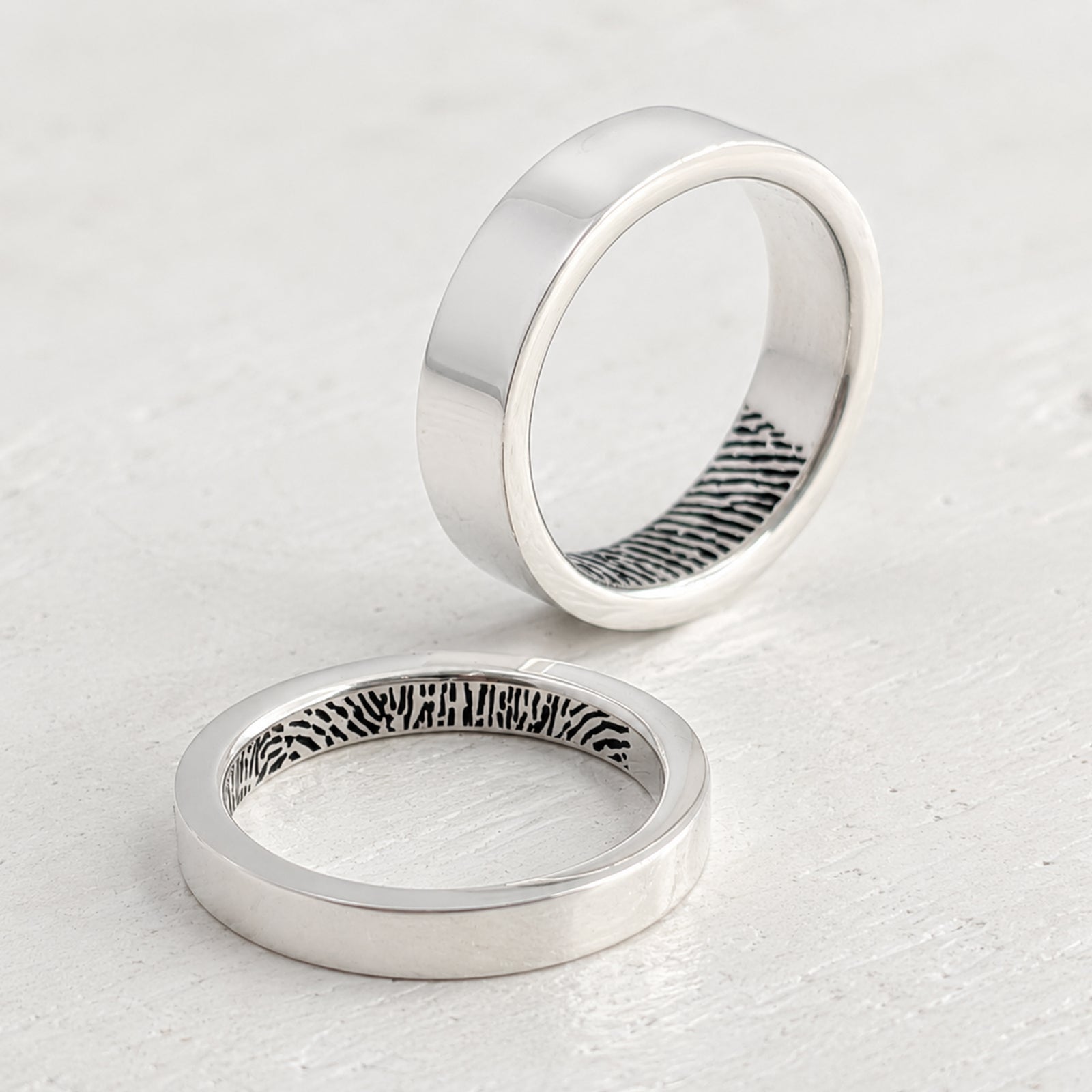 FINGERPRINT WEDDING RING SET - POLISHED BANDS