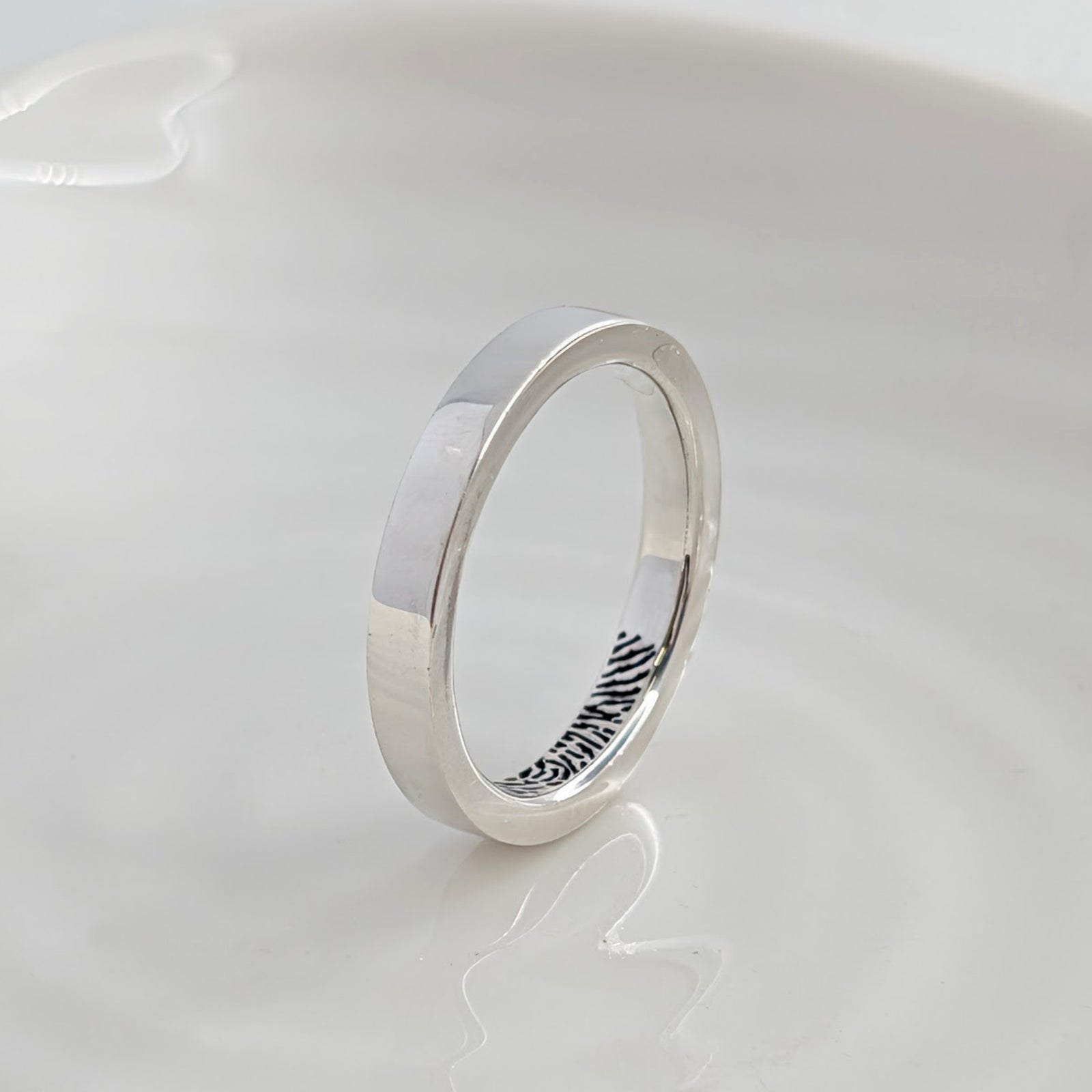 FINGERPRINT WEDDING RING SET - POLISHED BANDS