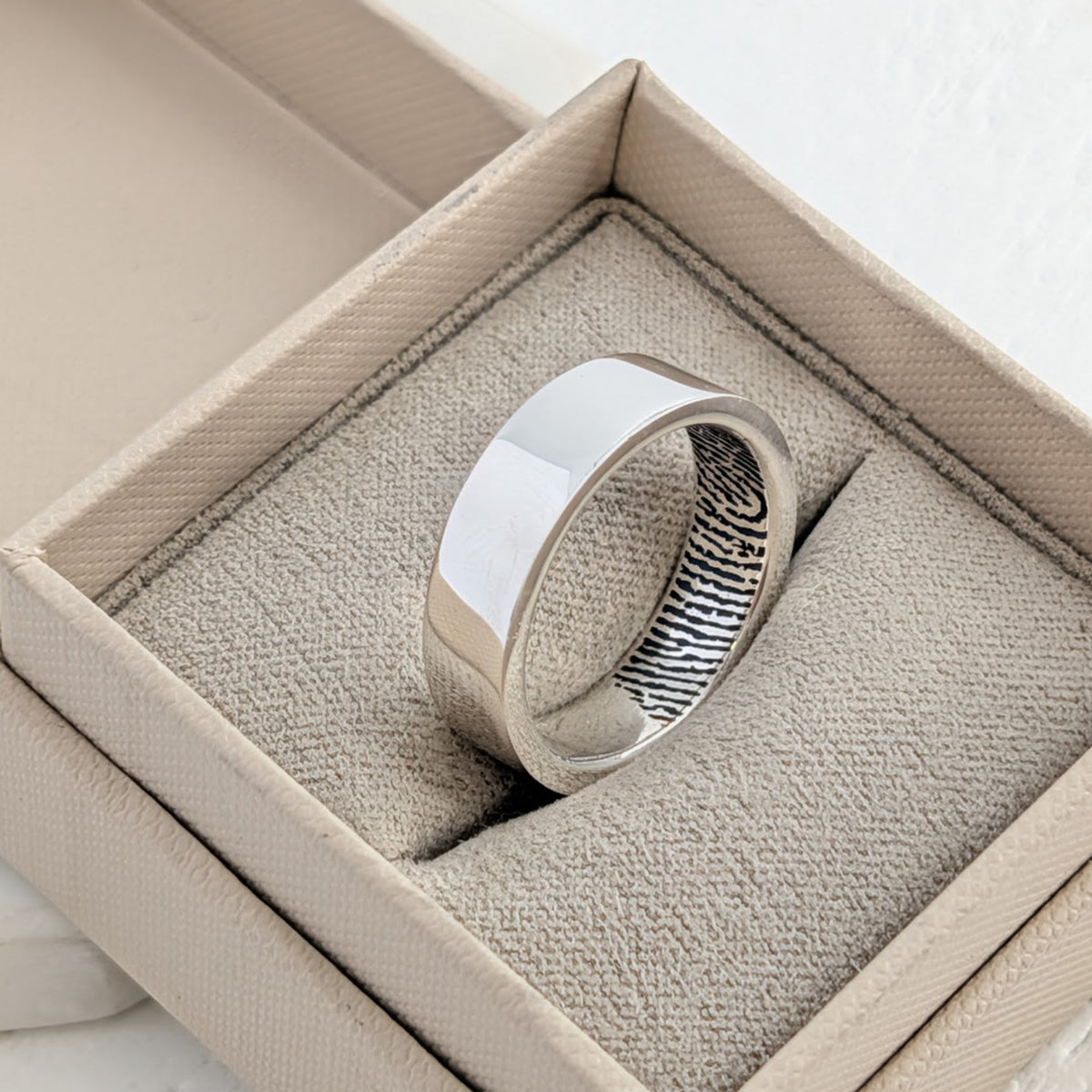 FINGERPRINT WEDDING RING SET - POLISHED BANDS