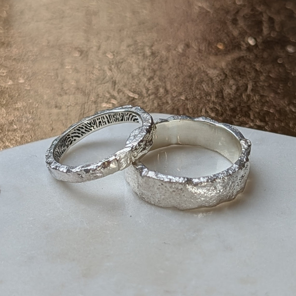 FINGERPRINT WEDDING RING SET - MOLTEN BANDS