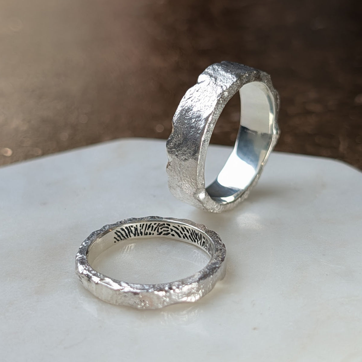 FINGERPRINT WEDDING RING SET - MOLTEN BANDS