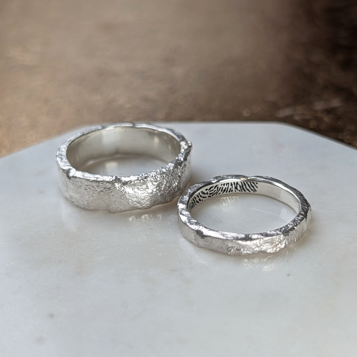 FINGERPRINT WEDDING RING SET - MOLTEN BANDS