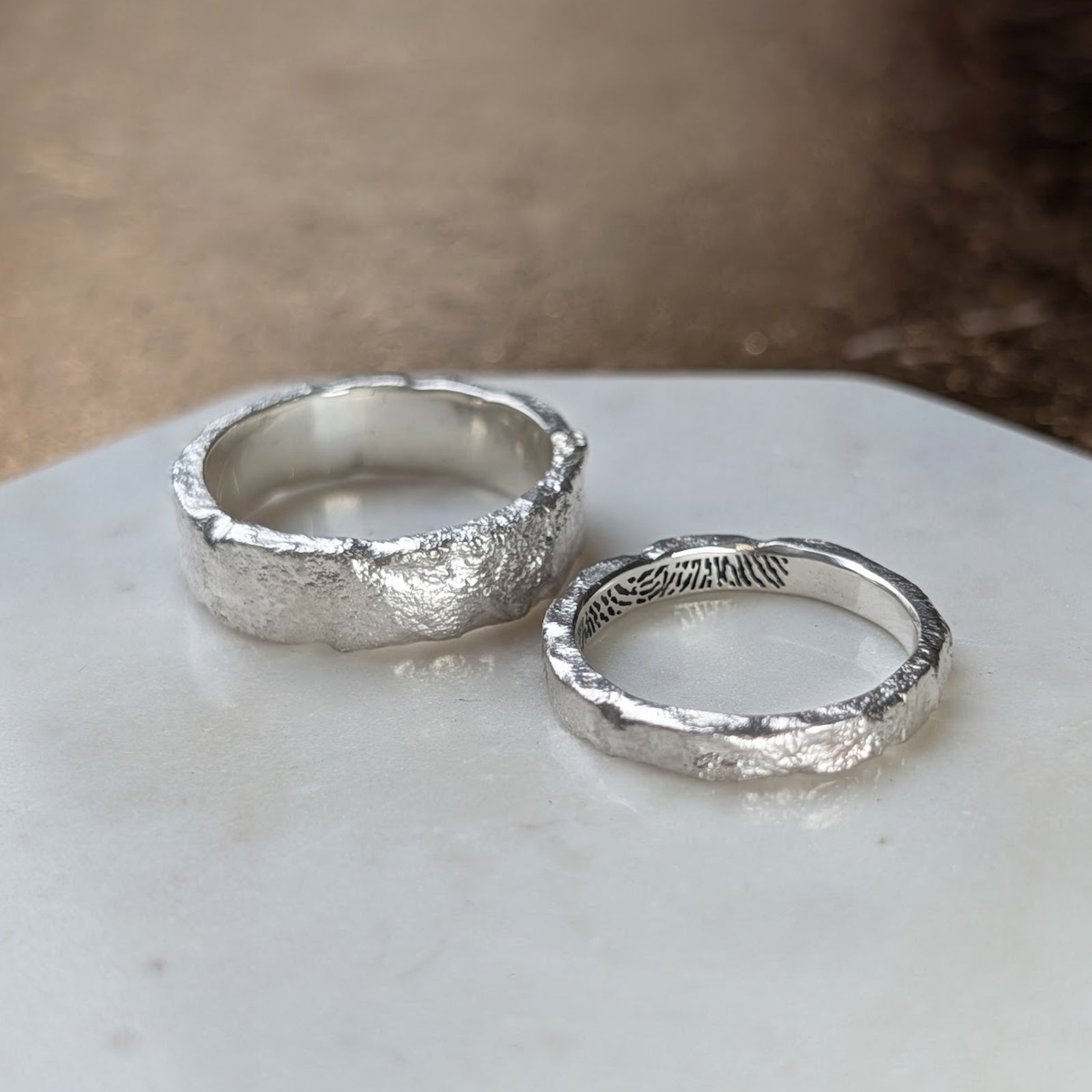 FINGERPRINT WEDDING RING SET - MOLTEN BANDS