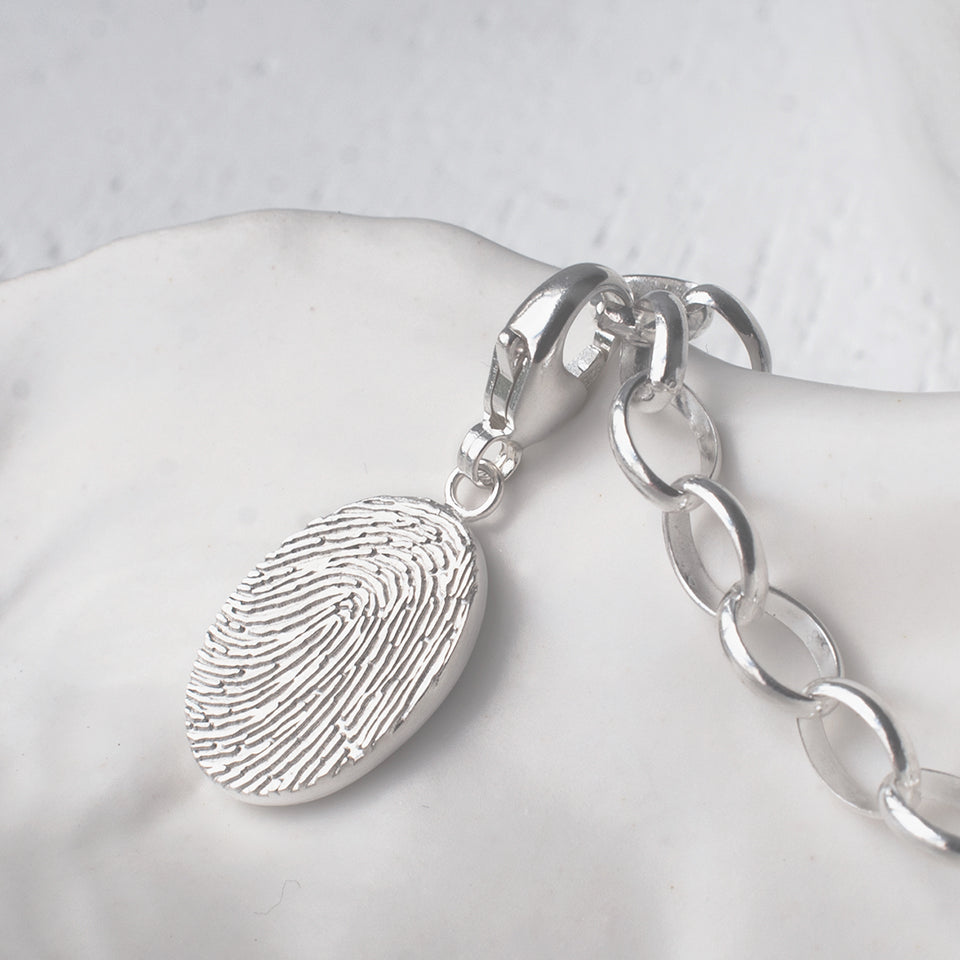 Oval Fingerprint Charm with clip in silver or gold