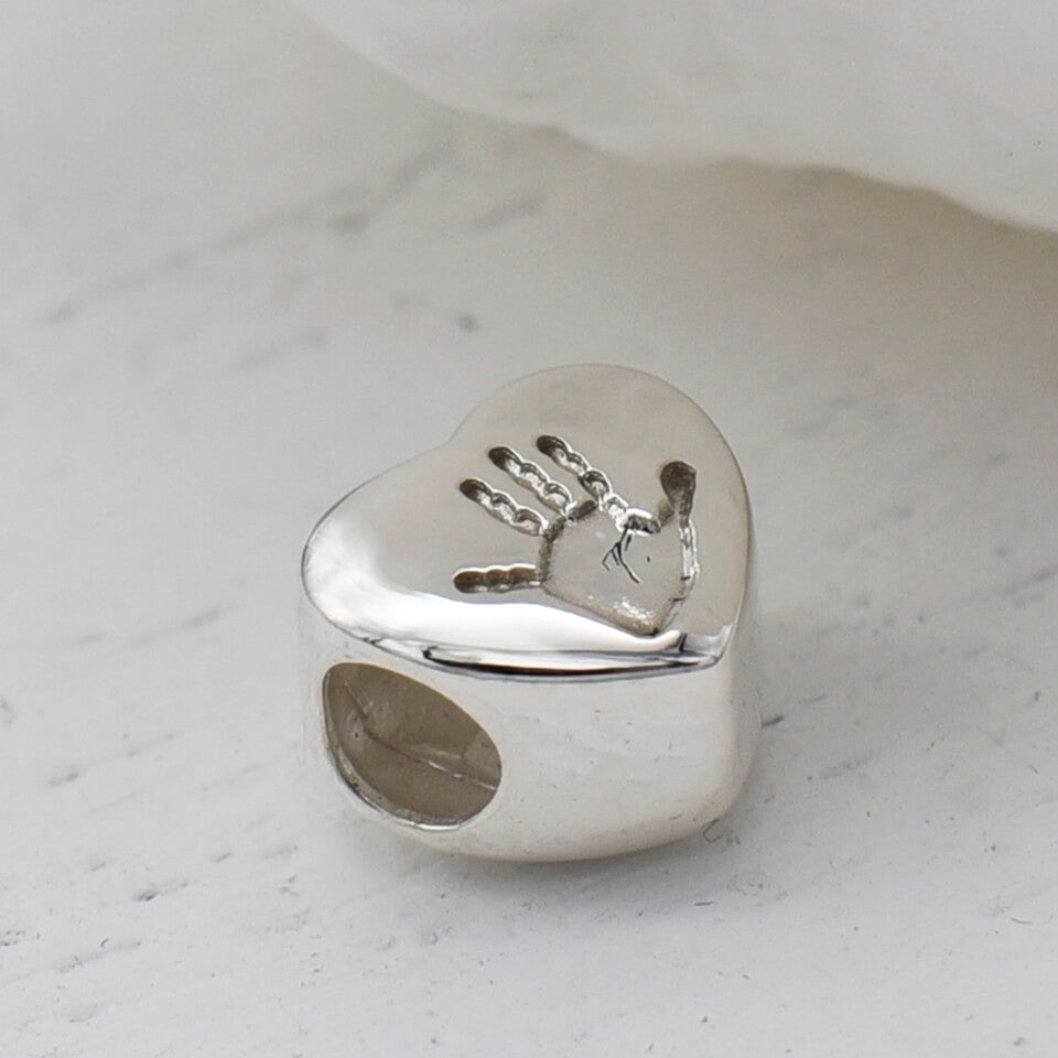 Silver Baby Handprint and Footprint Heart Charm Bead (Fits pandora style bracelet)