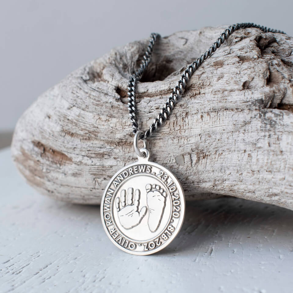 Handprint and Footprint St Christopher Necklace for Men