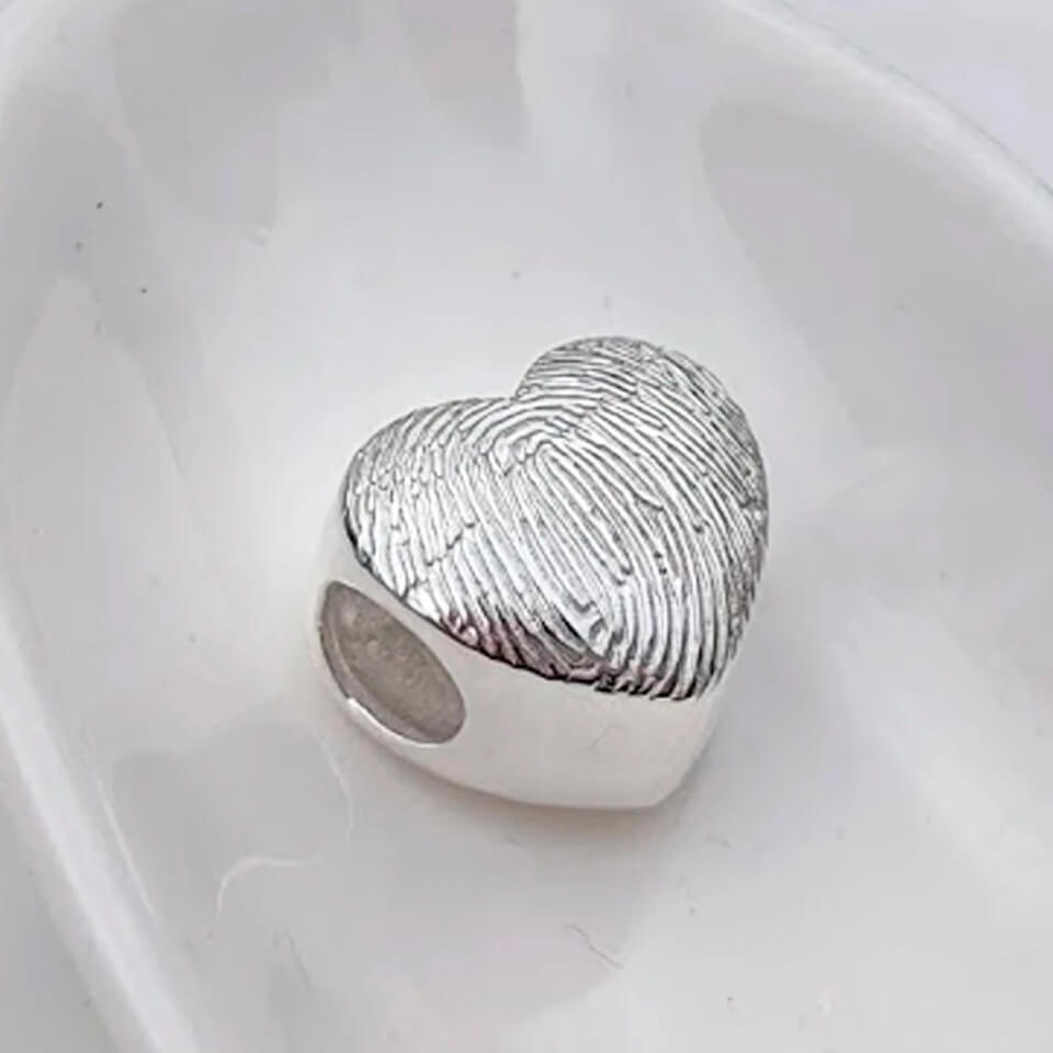 Personalised Silver Fingerprint Heart Bead - fits pandora style bracelets
