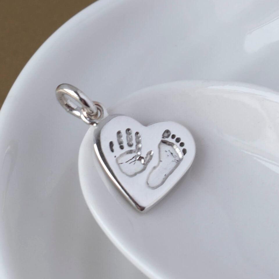 Handprint and Footprint Heart Charm in silver or gold. Capture your Baby&#39;s unique prints.