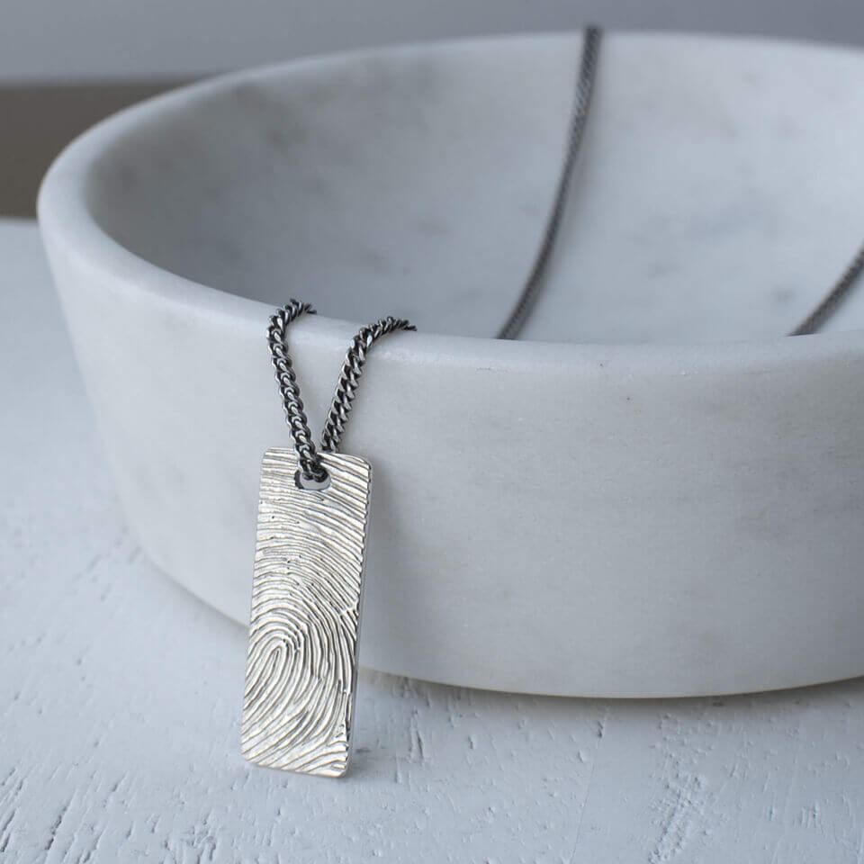 Memorial Fingerprint Slim Tag Necklace in Sterling Silver or Solid Gold