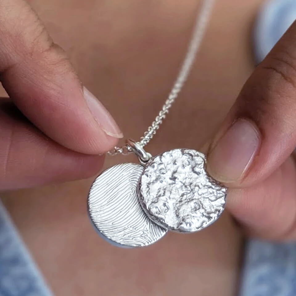 Memorial fingerprint moon textured locket in silver or gold