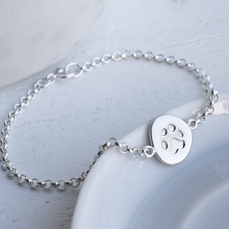 Personalised Pet&#39;s Pawprint SIlver or Gold Charm Bracelet