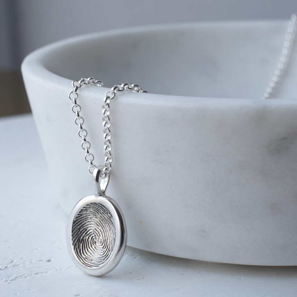 Silver Fingerprint Nugget Necklace | Bereavement jewellery in memory of a loved one
