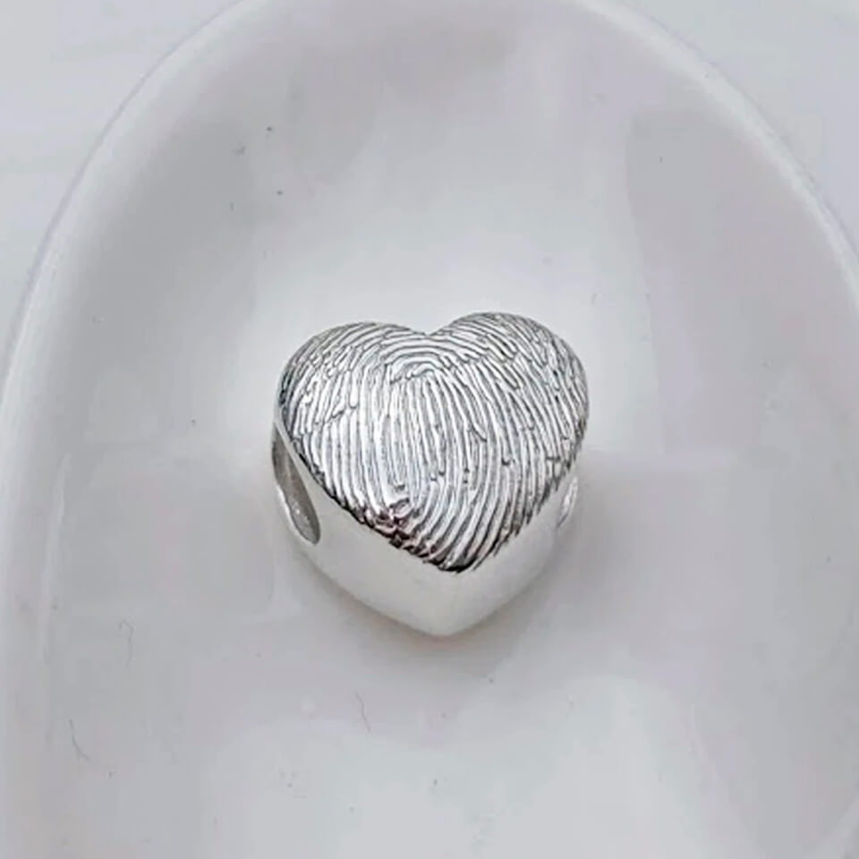 Personalised Silver Fingerprint Heart Bead - fits pandora style bracelets