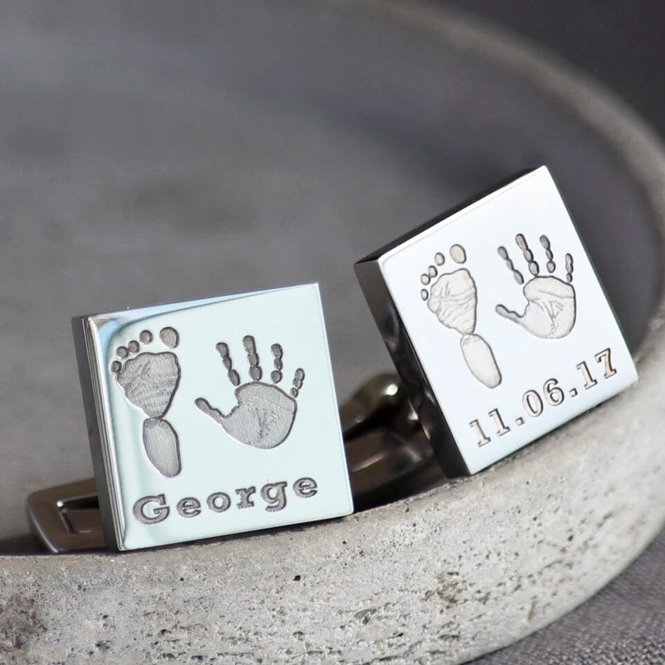 Personalised Baby Handprint and Footprint Cufflinks for Dad
