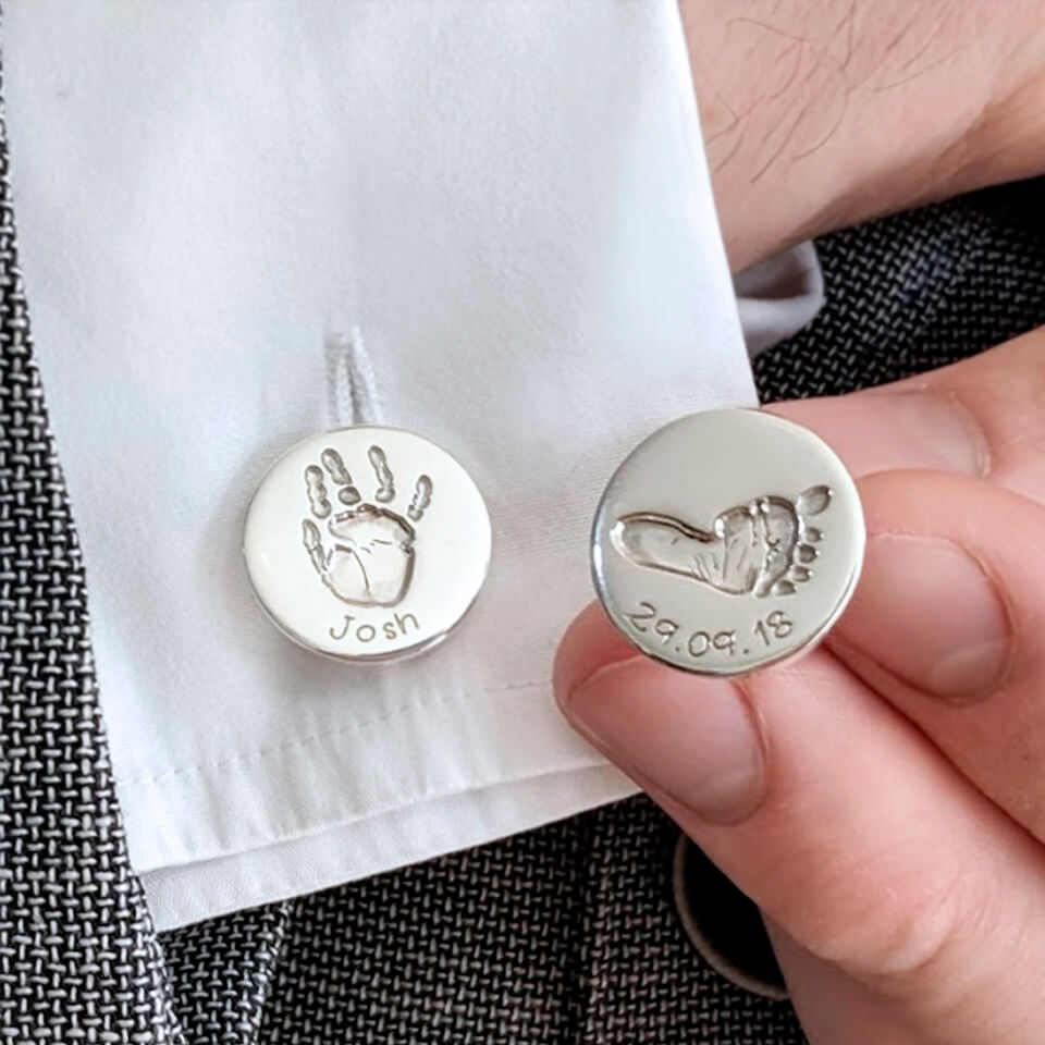 Baby Handprint and Footprint Cufflinks in Sterling Silver or Solid Gold
