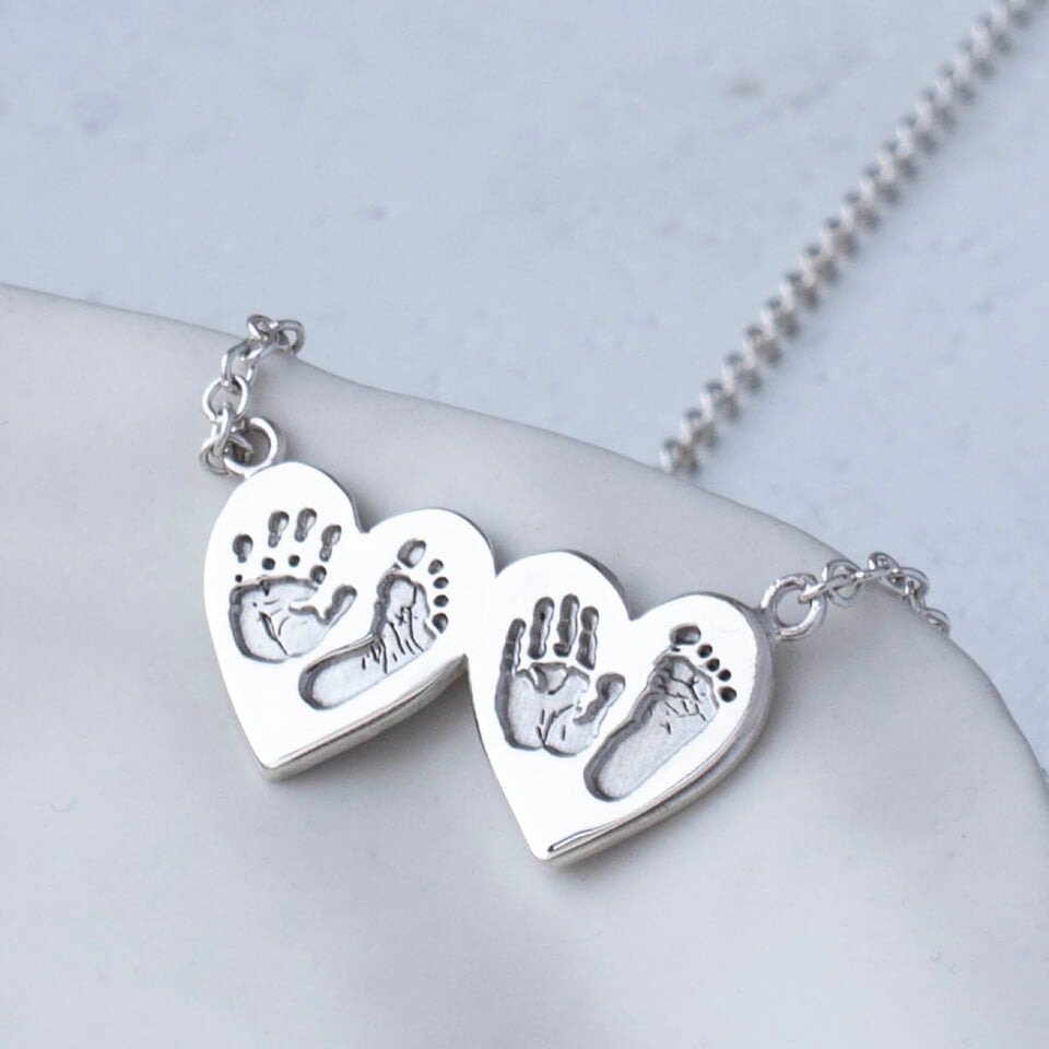 Handprint and Footprint Heart to Heart Necklace in silver or gold