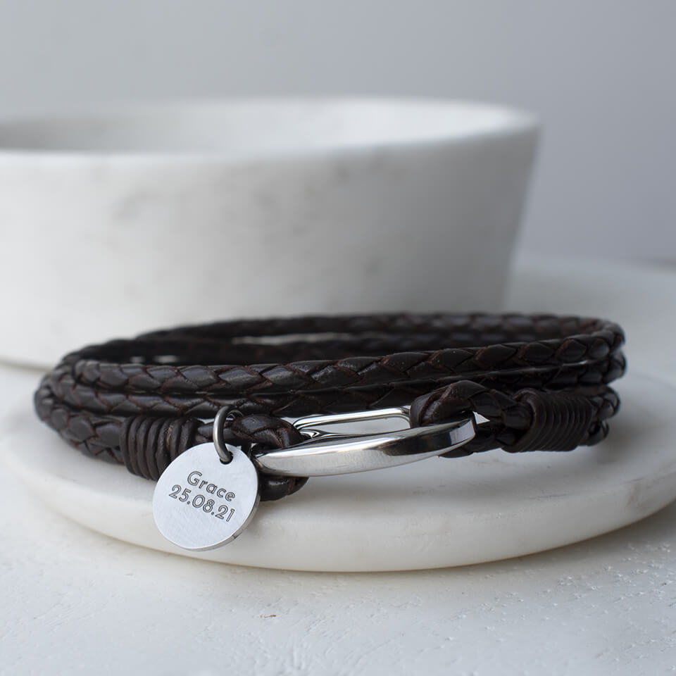 LEATHER BRAID WRAP BRACELET WITH HANDPRINT OR FOOTPRINT CHARM