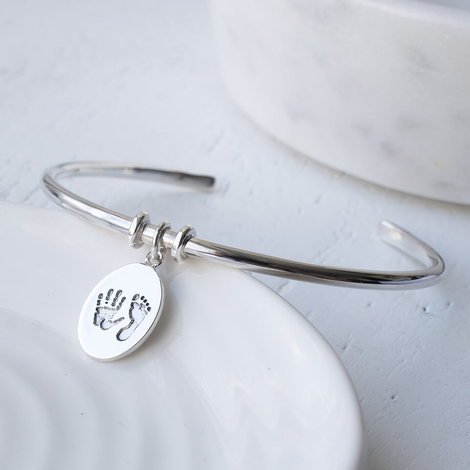 Baby Handprint and Footprint Oval Charm with Torque Bangle