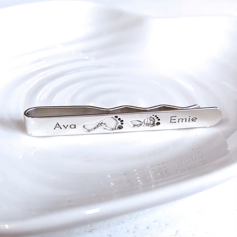 Baby Handprint and Footprint Silver Tie Slide