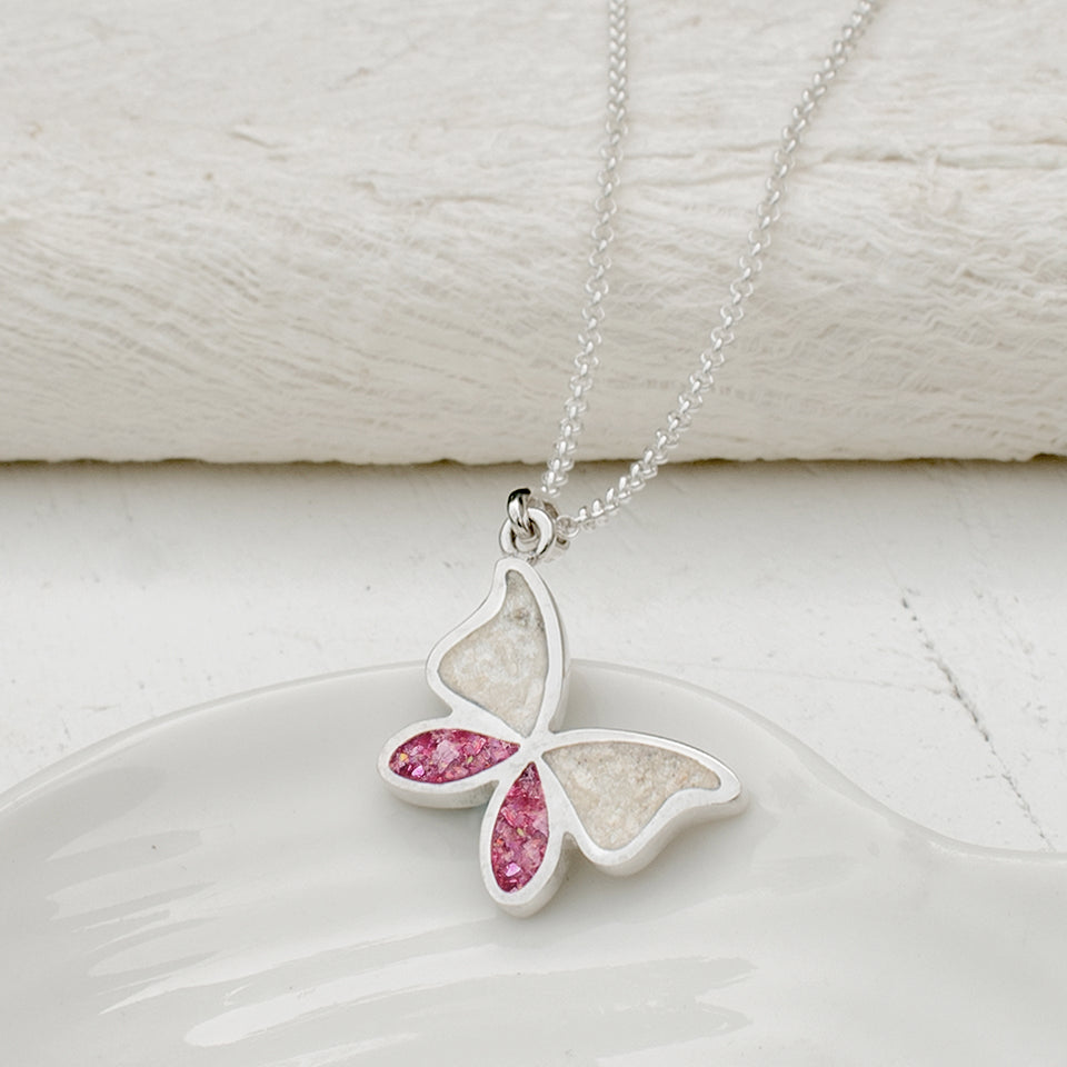 Cremation Ashes Memorial Jewellery | Butterfly Ashes Necklace in Silver or Gold