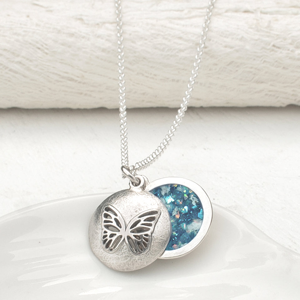 Memorial Ashes Butterfly Silver Locket Necklace