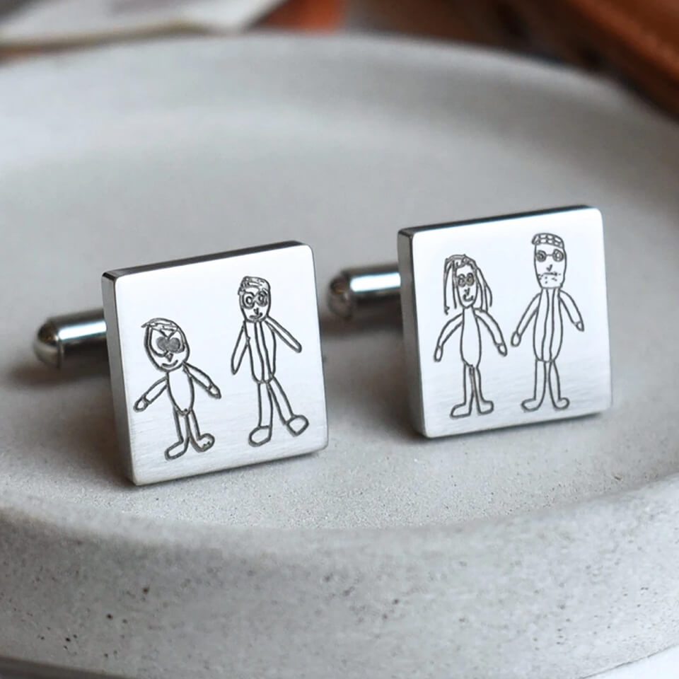 Personalised Child&#39;s Drawing Cufflinks | Father&#39;s Day Gift for Dad or Grandad