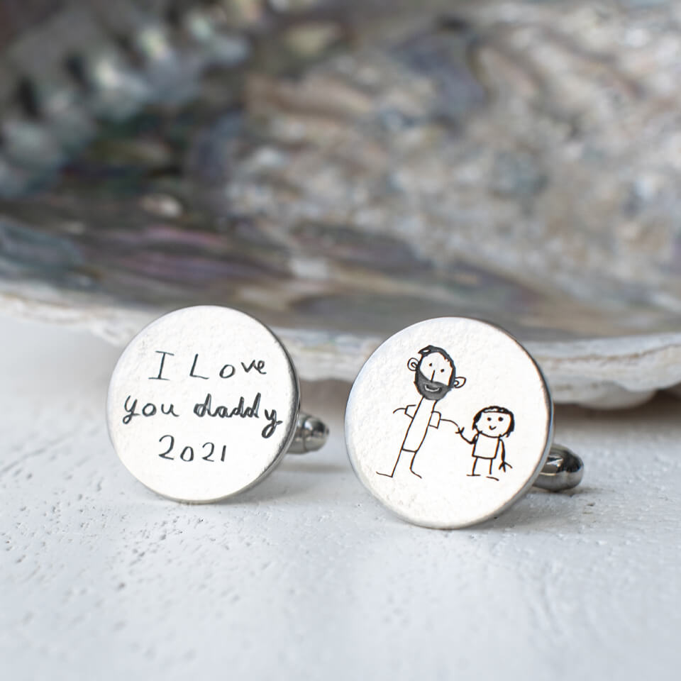 Personalised Childs Drawing Cufflinks in Silver or Gold
