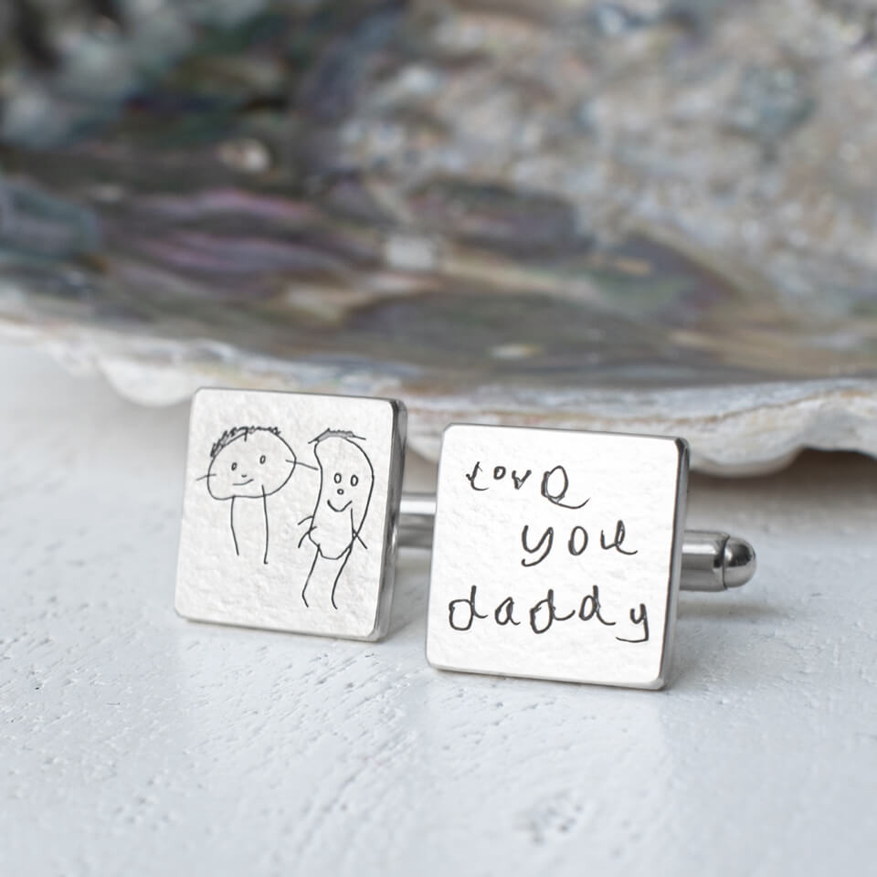 Personalised Child&#39;s Drawing Cufflinks in Sterling Silver or Solid Gold