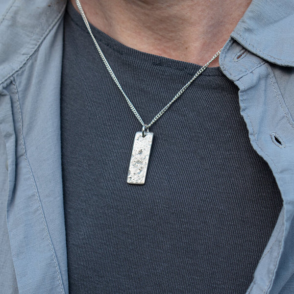 Memorial Ashes Imprint Slim Tag Necklace For Him or For Her Hold upon Heart