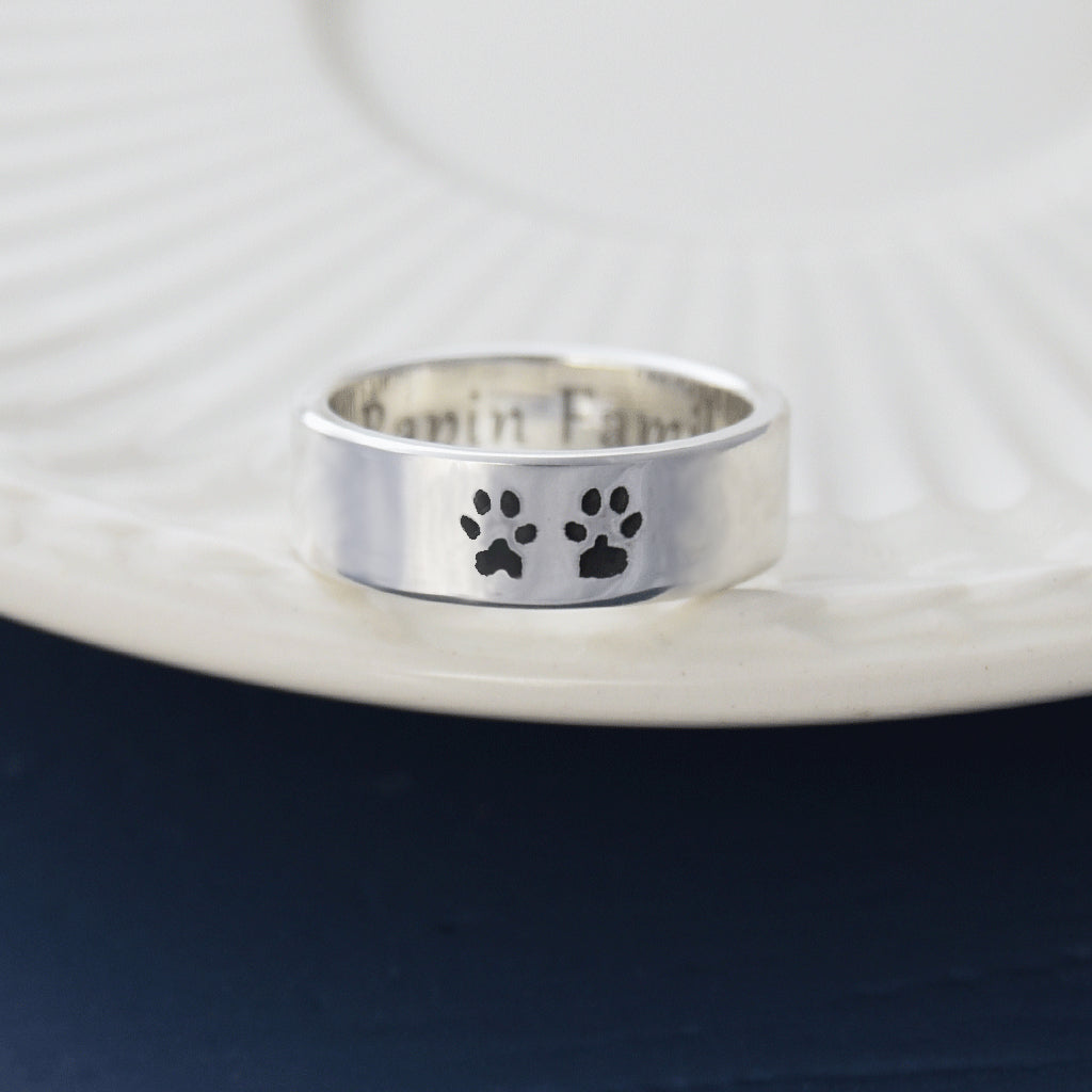 personalised pet paw print silver ring