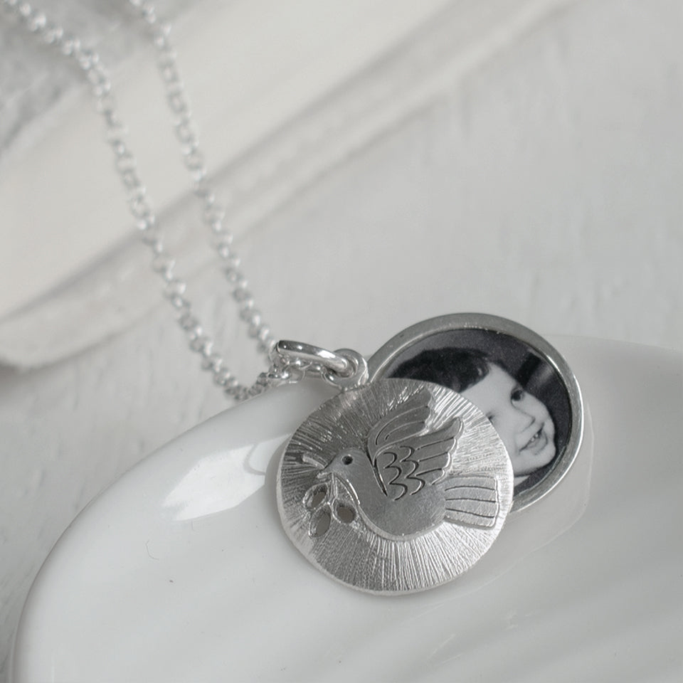 Personalised Silver Dove Photo Locket Necklace