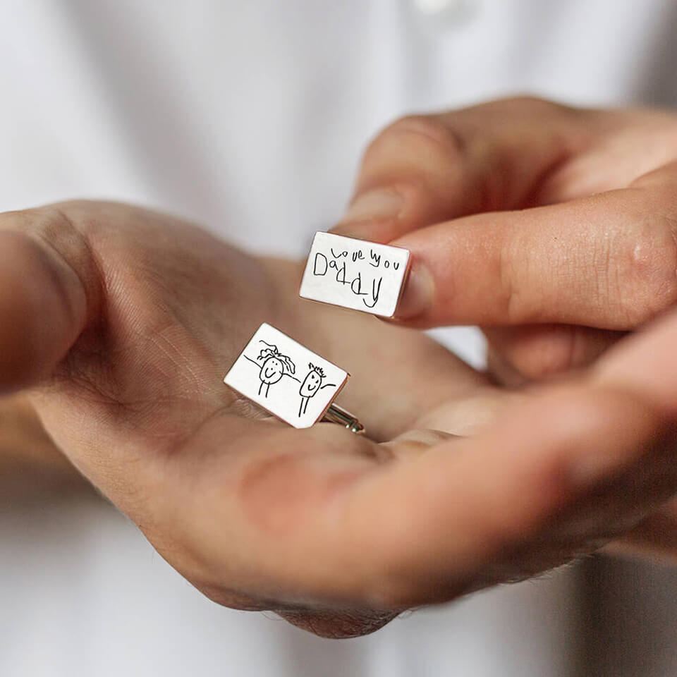 Personalised Childs Drawing Cufflinks in sterling silver or solid gold