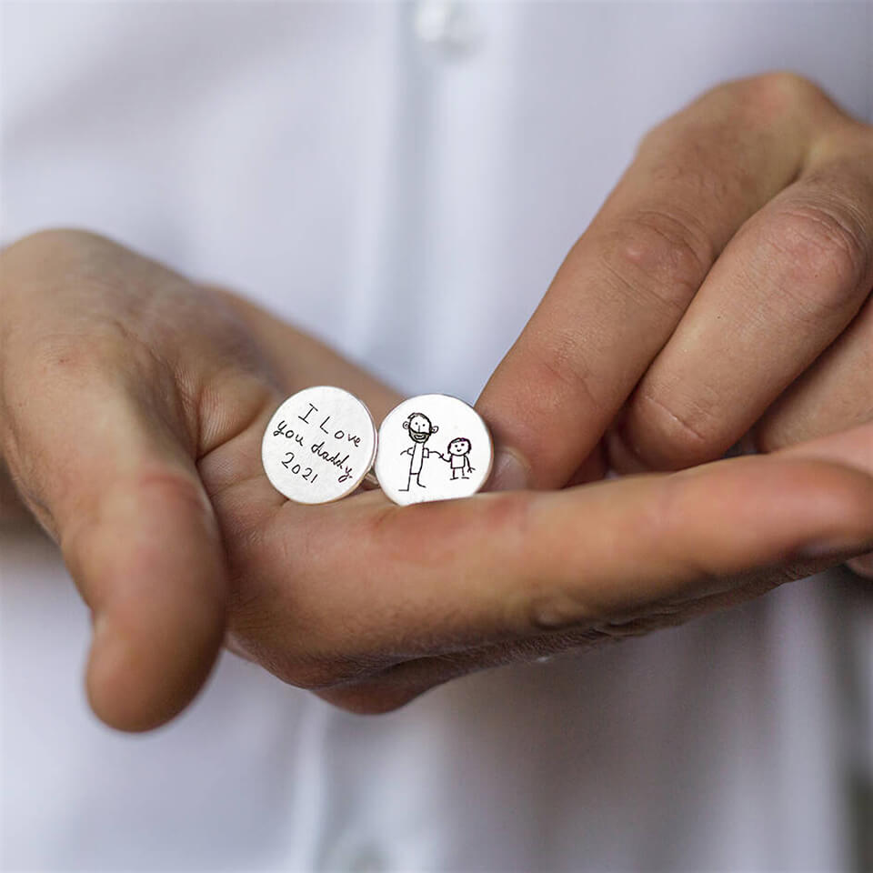 Personalised Childs Drawing Cufflinks in Silver or Gold